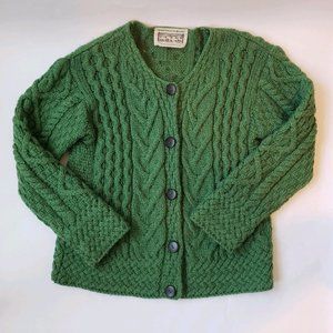 Merino wool, Kelly green, chunky knit sweater from Aran Islands of Ireland.